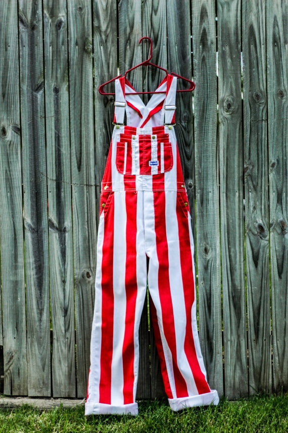 Items similar to Vintage Candy Stripe Big Smith Overalls Denim Red