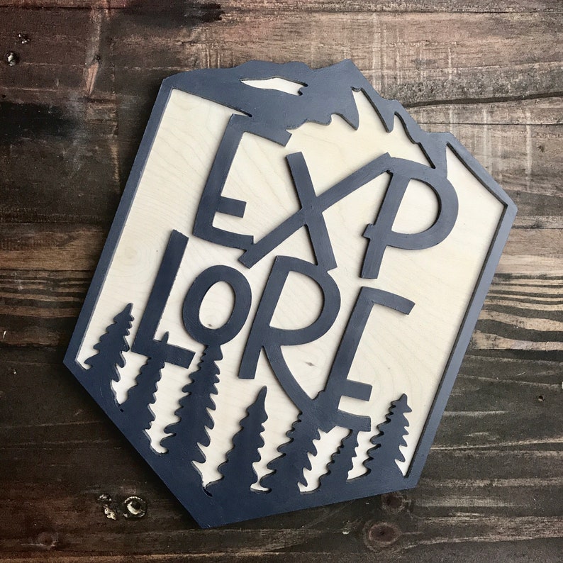 Raised Explore Custom Sign Explore Wood Sign Blue Painted Cut out Wood Sign Boys Room Decor Explorer Boy 3D Sign Baby Shower Gift