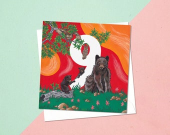 9th Birthday Card (Bears & owls)