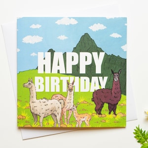 Illustrated Llama Happy Birthday Card For her For him Animals Birthday Card image 1