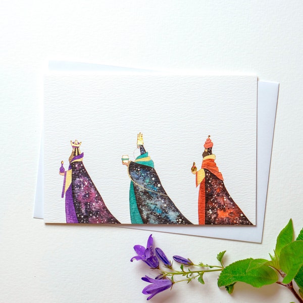 Three Kings Illustrated Christmas Card avec le gaufrage d’or