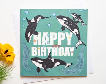 Illustrated Orca Birthday Card | For her | For him