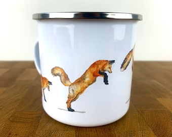 Fox Jumping Enamel Camping Mug | Fox Lover Gift | Gift for Her | Gift for Him