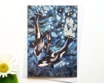 Orca Watercolour Card Portrait