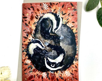 Sleeping Badgers Watercolour Card