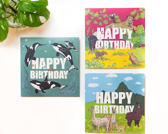 Illustrated Animals Birthday Card Multipack | For her | For him | Fun Birthday Card