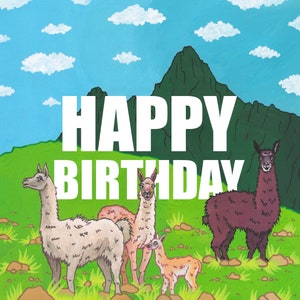 Illustrated Llama Happy Birthday Card For her For him Animals Birthday Card image 4