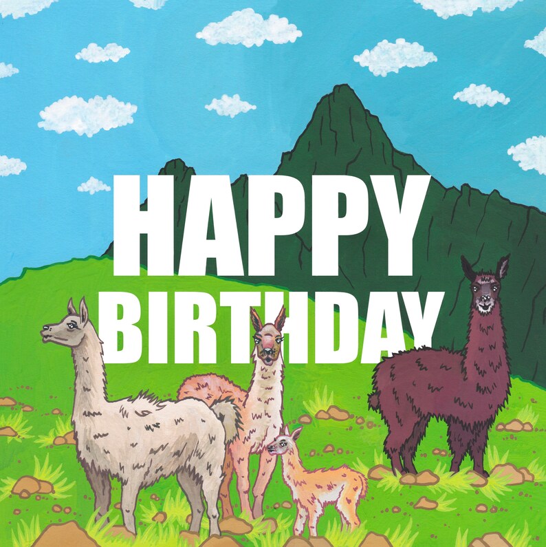 Illustrated Llama Happy Birthday Card For her For him Animals Birthday Card image 4