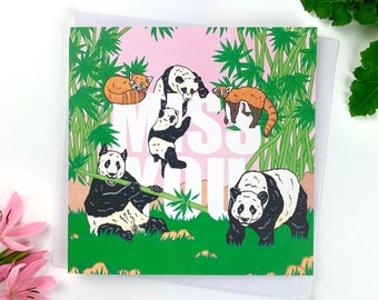 Illustrated Pandas Miss You Card