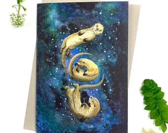 Playful Otters Watercolour Card