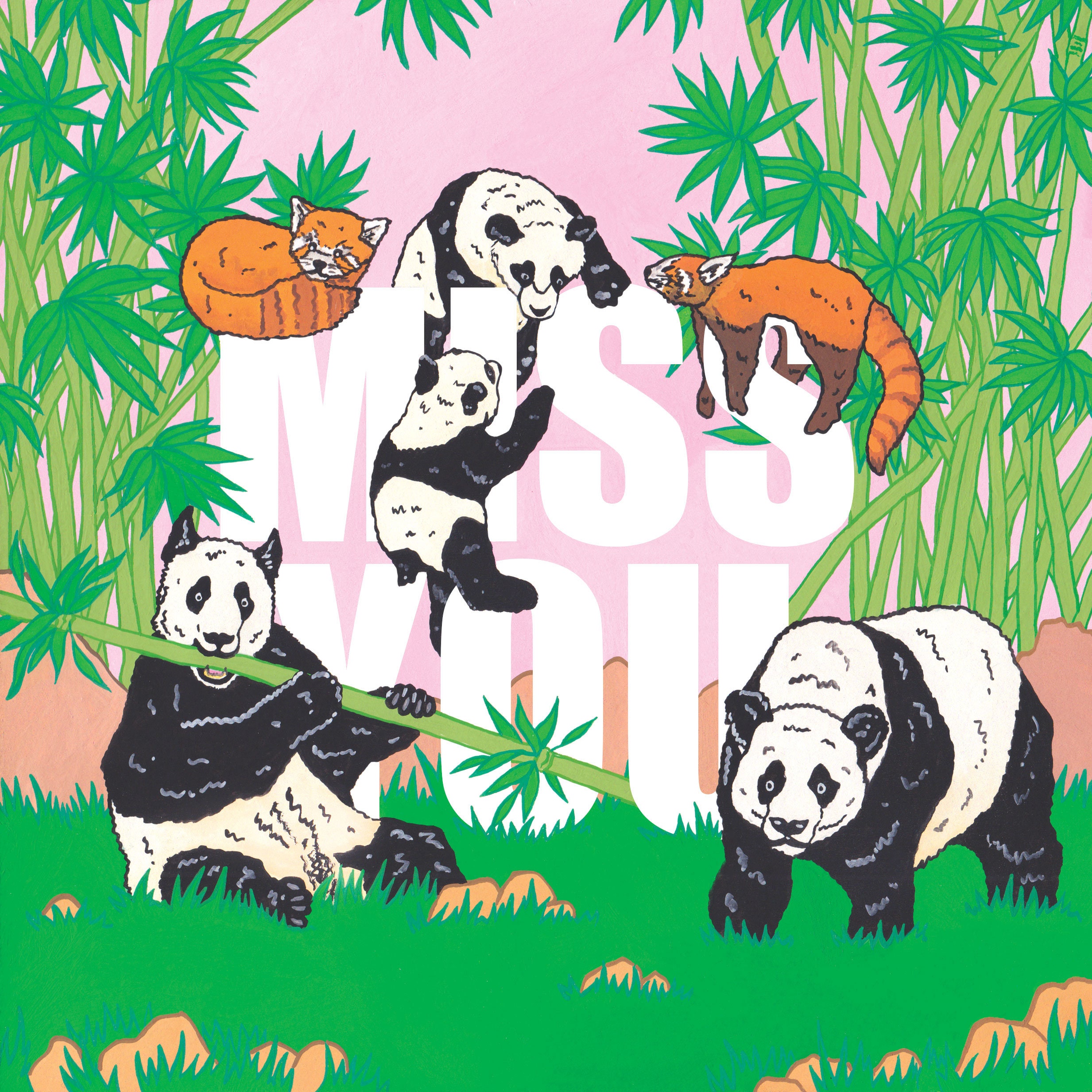 Illustrated Pandas Miss You Card - Etsy