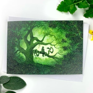 Carte d’aquarelle garçon et serpent | Carte d’anniversaire pour lui