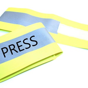 Printed &quot;PRESS&quot; Reflective Armbands Wide Reflective Sports Safety Hi Visibility Walking ID  Yellow