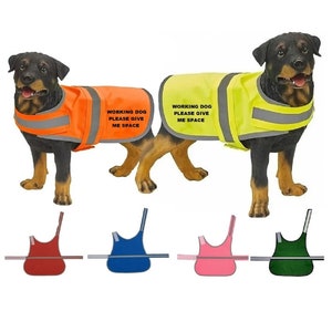 Hi Visibility Refective Dog Coat Personalised &quot;WORKING DOG&quot; 6 Colours and 3 Sizes