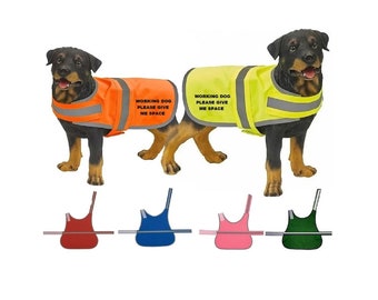 Hi Visibility Refective Dog Coat Personalised "WORKING DOG" 6 Colours and 3 Sizes