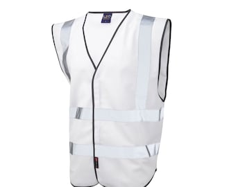 White Safety Reflective Hi Visibility Vest, 6 Sizes, Riding, Hen Nights etc6