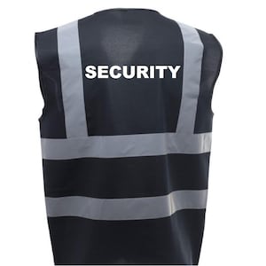 Black Hi Visibility Reflective safety Vest Printed Available in Sizes Small -5XL