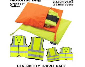 Motorist Travel Bag Including 2 x Adult Reflective Hi Vis Vests and 2 Child Hi Vis Reflective Vests