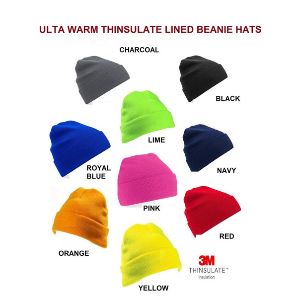 Adult Unisex Beanie Hats With Ultra Warm 3M Thinsulate™ Lining One Size 9 Colours