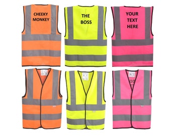 Personalised Child Printed Reflective Hi Visibility Vests In Yellow, Orange or Pink 3 Sizes