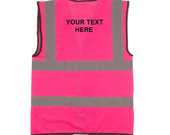 Personalisierte Hot Pink Sicherheit reflektierende Hallo Sichtschutzweste, 6 Größen, Reiten, Hen Night etc6