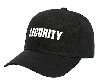 Black Security Baseball Cap  Printed in White