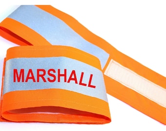 Printed "MARSHALL" Reflective Armbands Wide Reflective Sports Safety Hi Visibility Walking ID  Orange