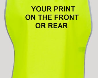 Printed Tabard/Bib 3 Sizes Hi Vis Yellow Reflective Trim
