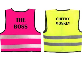 Baby Printed Reflective Hi Visibility Vests In Yellow or Pink 3 Sizes