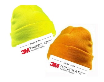 Beanie Hat Sports Style Hi Visibility Reflective Active Wear Yellow or Orange with Thinsulate Ultra-Warm Lining