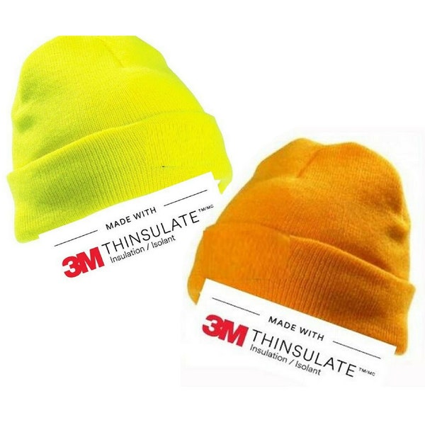 Beanie Hat Sports Style Hi Visibility Reflective Active Wear Yellow or Orange with Thinsulate Ultra-Warm Lining