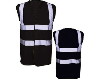 Black Safety Reflective Hi Visibility Vest, 6 Sizes, Riding, Hen Nights etc6