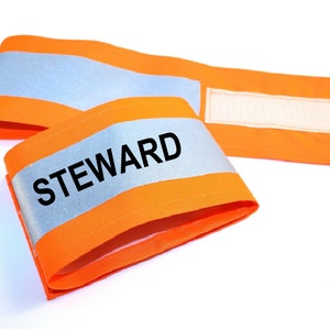 Printed &quot;STEWARD&quot; Reflective Armbands Wide Reflective Sports Safety Hi Visibility Walking ID Orange or Yellow