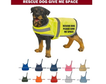 Personalised  "RESCUE DOG Please Give Me Space" Yoko Hi Visibility Reflective Dog Coat Hi Viz 11 Colours and 3 Sizes