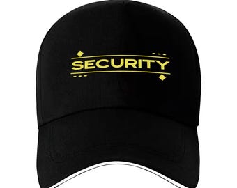 Black Baseball Hat With Yellow SECURITY Printed On The Front