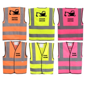 Digger  Driver Child&#39;s Hi Visibility Reflective Vest 3 Colours and 3 Sizes 4-12 Years