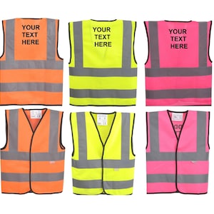 Personalized Child Hi Visibility Reflective Vest 3 Colors 3 Sizes Printed With Your Text