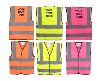 Personalized Child Hi Visibility Reflective Vest 3 Colors 3 Sizes Printed With Your Text