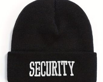 Black Beanie Hat Embroidered SECURITY One Fits Most