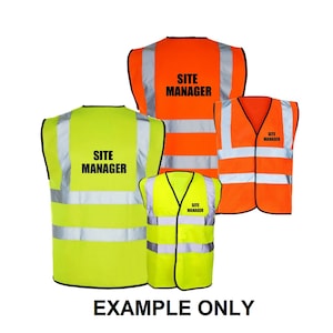 Personalised Printed Hi Viz Safety Reflective Hi Visibility Vest, Safety Work Wear 7 Sizes Small-4XL Yellow or Orange