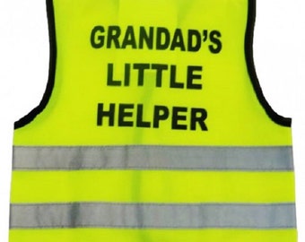 Baby  Yellow Vests Printed "GRANDAD'S LITTLE HELPER" Reflective Waistcoat Hi Visibility  Safety