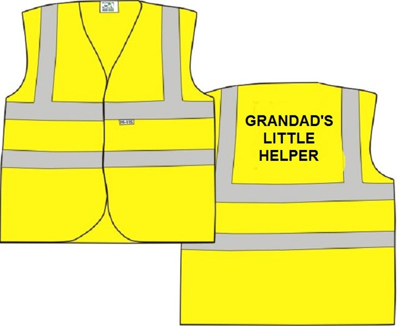 Child Yellow Vests Printed GRANDAD'S LITTLE HELPER Reflective Waistcoat Hi Visibility image 1