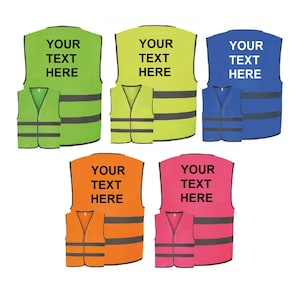 Personalised Child Hi Visibility Reflective Child Vests Printed with YOUR TEXT 9 Colors 3 Sizes