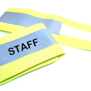Printed &quot;STAFF&quot; Reflective Armbands Wide Reflective Sports Safety Hi Visibility Walking ID  Yellow