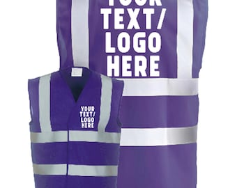 Personalised Purple Hi Visibility Reflective Safety Vest 6 Sizes