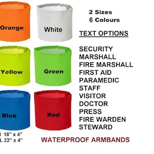 Personalised Waterproof Identification/Safety Armbands 6 Colours and 2 Sizes 22&quot; x 4&quot; &  18&quot; x 4&quot;