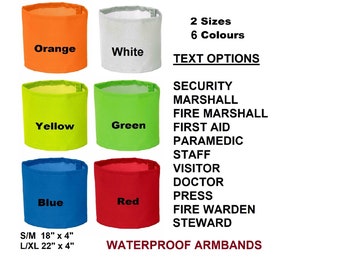 Personalised Waterproof Identification/Safety Armbands 6 Colours and 2 Sizes 22" x 4" &  18" x 4"