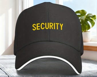 Black Baseball Cap Printed SECURITY in White or Yellow