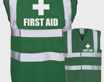 Green Hi Vis First Aid Vest, Reflective Safety Wear
