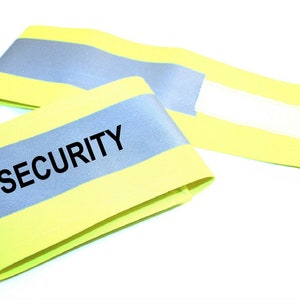 Printed &quot;SECURITY&quot; Reflective Armbands Wide Reflective Sports Safety Hi Visibility Walking ID  Yellow or Orange
